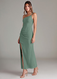 Azazie Eren Bridesmaid Dresses Eucalyptus Mermaid One Shoulder Chiffon Dress image5