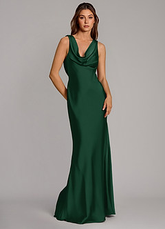 Azazie Cheryl Vestidos de damas de honor Vestido de Verde Oscuro de Satén Elástico de Corte Sirena image1