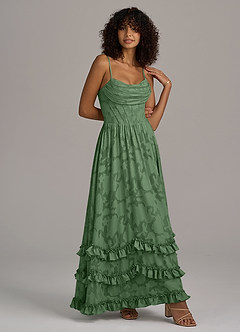 Azazie Lettie Bridesmaid Dresses Eucalyptus A-Line Corset Floral Burnout Dress image3