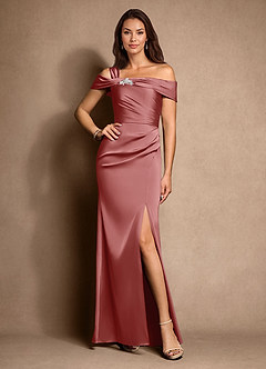 Azazie Altonia Kleider für die Brautmutter Meerjungfrau-Linie Schulterfrei Stretch-Satin Kleid Antike Rose image1