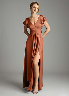 Azazie Omari Bridesmaid Dresses Cedar Rose A-Line Stretch Satin Dress image1