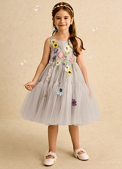 Azazie Osea Flower Girl Dresses Frost Ball-Gown Pleated Tulle Dress image1
