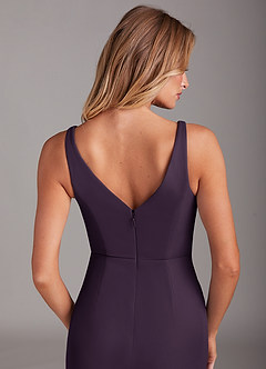 Azazie Leandra Bridesmaid Dresses Plum Mermaid V-Neck Pleated Mesh Dress image7