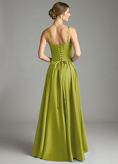 Azazie Evadina Bridesmaid Dresses Lemongrass A-Line Corset Stretch Satin Dress image2