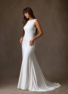 Azazie Minna Robes de mariée Robe Trapèze en Crêpe Dos Satin Col bateau Blanc De Diamant image1