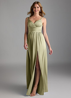 Azazie Chanel Bridesmaid Dresses Pistachio A-Line Pleated Stretch Satin Dress image1