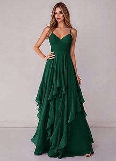 Azazie Zaina Bridesmaid Dresses Emerald A-Line Chiffon Dress image1
