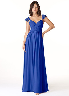 Azazie Lissa Bridesmaid Dresses Royal Blue A-Line Lace Chiffon Dress image1
