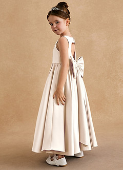 Azazie Bettie Flower Girl Dresses White Alabaster A-Line Bow Matte Satin Dress image3