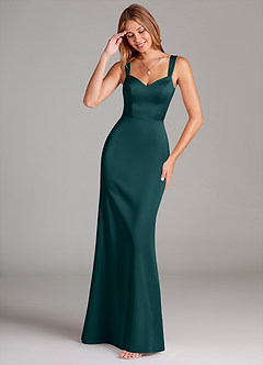 Azazie Denice Bridesmaid Dresses Pine A-Line Pleated Stretch Satin Dress image1
