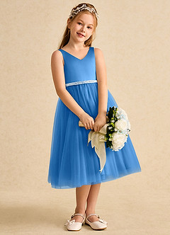 Azazie Firefly vestidos de niña de las flores Vestido de Azul Grisaceo de Satin Mate de Corte En A con Lazo image3