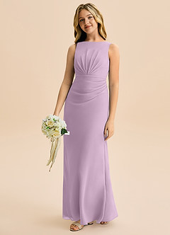 Azazie Floris Junior Abito A-Line in Chiffon Plissettato Glicine image1