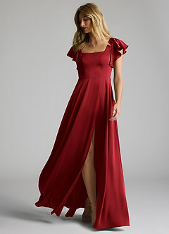 Azazie Bondi Bridesmaid Dresses Scarlet A-Line Bow Stretch Satin Dress image6