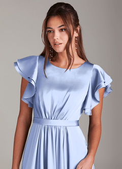 Azazie Daphne Modest Bridesmaid Dresses A-Line Ruched Stretch Satin Floor-Length Dress image4