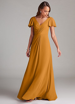 Azazie Soren Bridesmaid Dresses Butterscotch A-Line Ruched Chiffon Dress image5