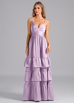 Azazie Nathalia Robes de demoiselle d'honneur Robe Trapèze en Satin extensible Plissée Frostiges Flieder image3