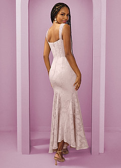 Barbie ♥ Azazie Bridesmaid Dresses Blushing Pink Sheath Side Slit Floral Burnout Dress image2