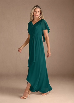 Azazie Eliza Mère de la mariée Robes Robe Trapèze en Mousseline de soie Col V plissé Paon image4