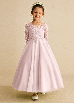Azazie Precious vestidos de niña de las flores Vestido Rosa Rubor de Tul de Línea A con Encaje image4