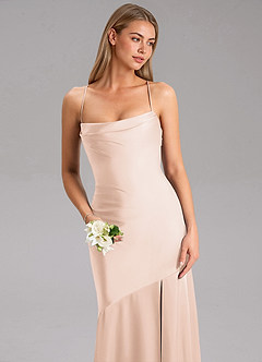 Azazie Grata Bridesmaid Dresses Blushing Pink Sheath Side Slit Stretch Satin Dress image6