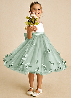 Azazie Sprout Abiti da Ragazza di Fiori Abito A-Line in Tulle Fiocco Agave image2