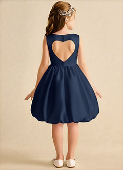 Azazie Nirvana Robe Demoiselle D'honneur Fillette Robe Princesse en Mat Satiné Rayé Bleu Marine Foncé image1