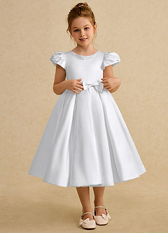 Azazie Pearl Jurken voor bloemenmeisjes Baljurk Jurk van Mat Satijn Geplooid Wit image1