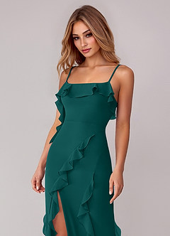 Azazie Malia Bridesmaid Dresses Peacock Sheath Ruched Chiffon Dress image2