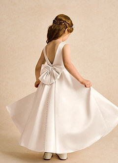 Azazie Cherry Flower Girl Dresses White Alabaster White Alabaster Ball-Gown Pleated Matte Satin Dress image4