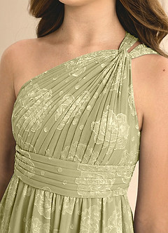 Azazie Charlize Junior Formal Vestido de Hoja De Celadón Floral de Devorado Floral de Corte en A con Plisado image6