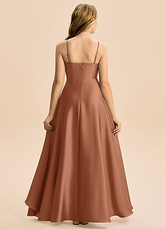 Azazie Eirlys Junior Vestido Bronzeador de Cetim elástico de Linha A com Plissado image2