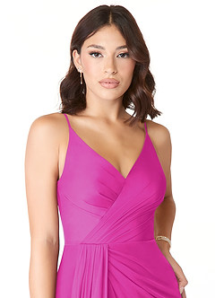 Azazie Evalin Bridesmaid Dresses Fuchsia A-Line V-Neck Pleated Mesh Dress image5