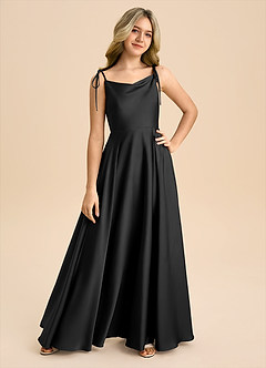 Azazie Popsy Junior Black A-Line Bow Stretch Satin Dress image8