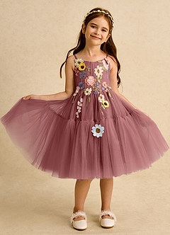 Azazie Osea Blumenmädchenkleider Ballkleid Plissee Tüll Kleid Amethyst image8
