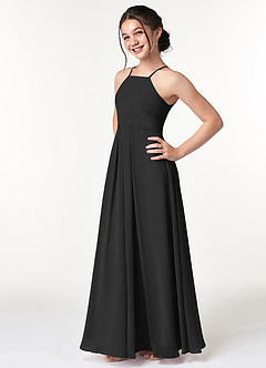 Azazie Ginger Junior Black A-Line Pleated Chiffon Dress image3