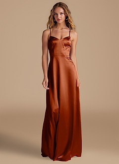 Azazie Mei Brautjungfernkleider A-Linie Metallischer Satin Kleid Rotbraun image3