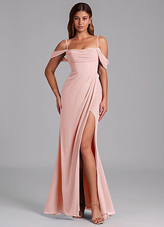 Azazie Johana Jurken voor bruidsmeisjes Converteerbaar Jurk van Chiffon met Zeemeermin Off the Shoulder Poederroze image4