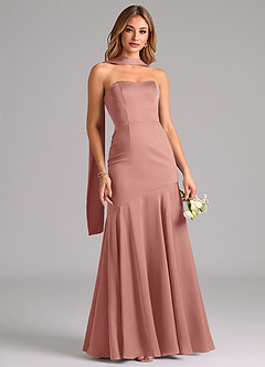 Azazie Shiloh Brautjungfernkleider Wandelbar Meerjungfrau-Linie Schulterfrei Stretch-Satin Kleid Rosettenrosa image5