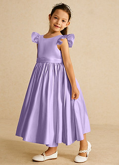 Azazie Violeta Flower Girl Dresses Lilac Ball-Gown Bow Matte Satin Dress image5