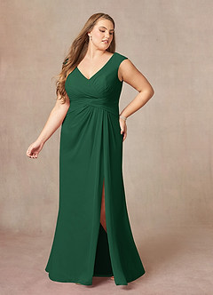 Azazie Sally Mother of the Bride Dresses Dark Green A-Line V-Neck Pleated Chiffon Dress image9