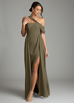 Azazie Kassandra Bridesmaid Dresses Willow Green A-Line Off the Shoulder Chiffon Dress image3
