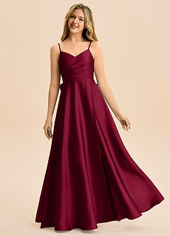 Azazie Rumi Junior Linia A Pofałdowany Satyna elastyczna Długość podłogi Młodsza druhna Sukienka image1