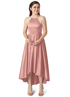 Azazie Jemima Junior A-Linie mit Taschen Stretch-Satin Kleid Rosettenrosa image4