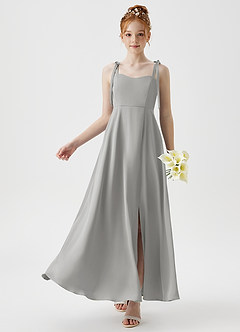 Azazie Rosey Junior Robe Trapèze en Satin extensible Encolure en Forme de Cœur Argent image1