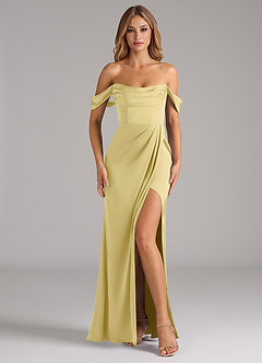 Azazie Johana Vestidos de damas de honor Vestido de Sorbete De Limón de Satén Elástico de Corte Sirena Convertible con Vestidos sin tirantes image3