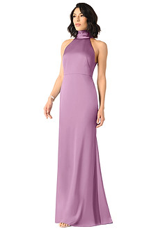 Azazie x Delaney Robes de demoiselle d'honneur Robe Fourreau en Satin extensible Col Haut Glycine image2