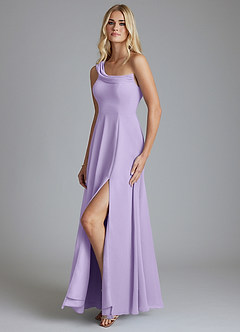 Azazie Naiyah 신부 들러리 드레스 A라인 한쪽 어깨 쉬폰 바닥 길이 드레스 image4