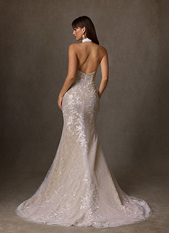 Azazie Kaiyana Abiti da Sposa Abito Tubino in Pizzo Collo Alto Diamante Bianco Nudo image5