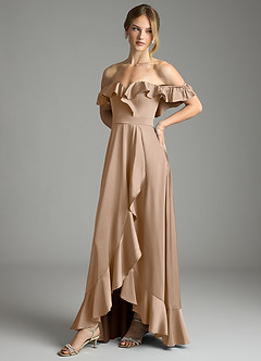 Azazie Lyra Vestidos de damas de honor Vestido de Gris Pardo de Satén Elástico de Corte en A Convertible con Vestidos sin tirantes image7