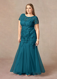 Azazie Laurie Mother of the Bride Dresses Ink Blue Mermaid Scoop Sequins Tulle Dress image9